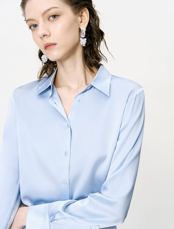 Light Blue Loose Long-Sleeve Professional Shirt