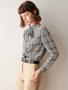 Plaid Tie Neck Blouse