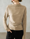 Ruched Slim Fit Mock Neck Long-Sleeve Knit Top