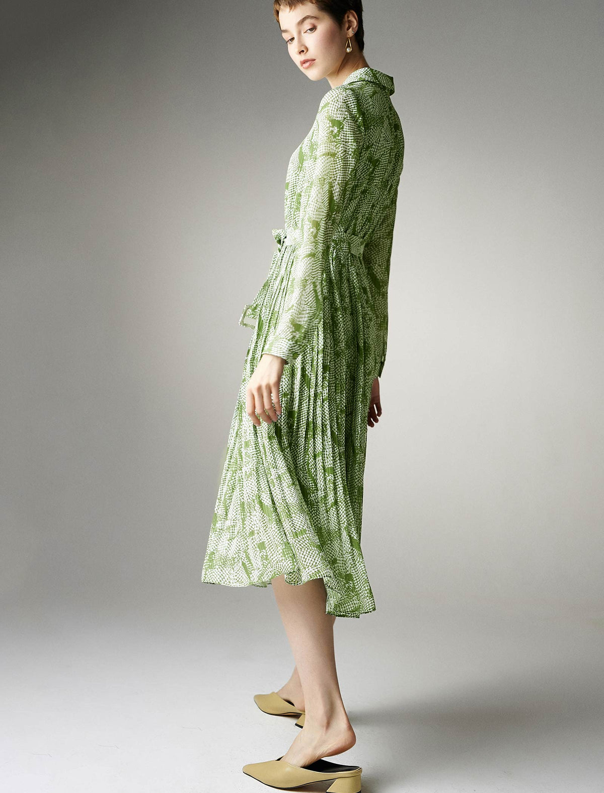 Print Pleated Shirt Dress
