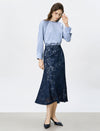 Navy Blue Floral Lace Midi Skirt