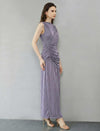 Classic Pleated Ruched Sleeveless Maxi Dress