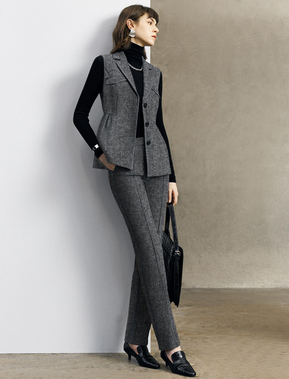 Wool Blend Tailored Button-Front Vest