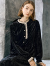 Black Velvet Contrast Trim Midi Dress