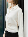 White Polo Collar Cropped Shirt Blouse