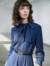 Solid Long Sleeve Belted Straight-Fit Dress