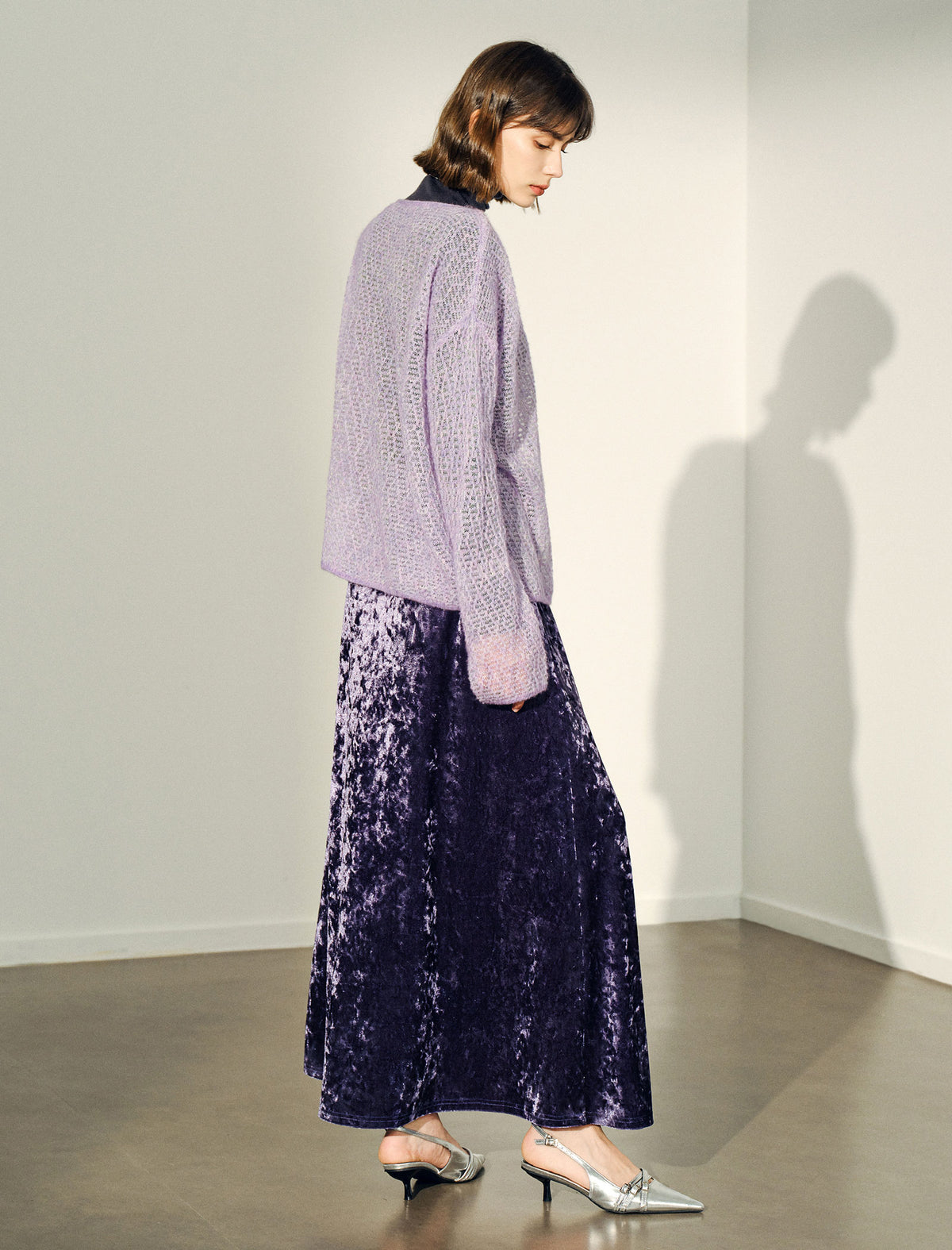 Purple Crushed Velvet Maxi Skirt