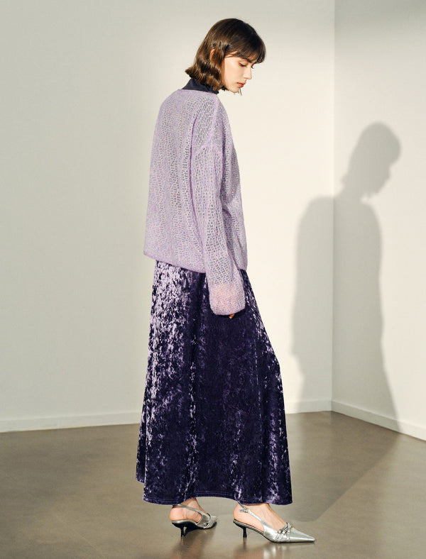 Purple Crushed Velvet Maxi Skirt