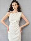 Asymmetric Ruched Metallic Detail Midi Dress