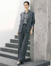 Abstract Floral Print Belted Long Sleeve Blouse
