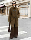 Brown Wool-Blend Toggle Coat