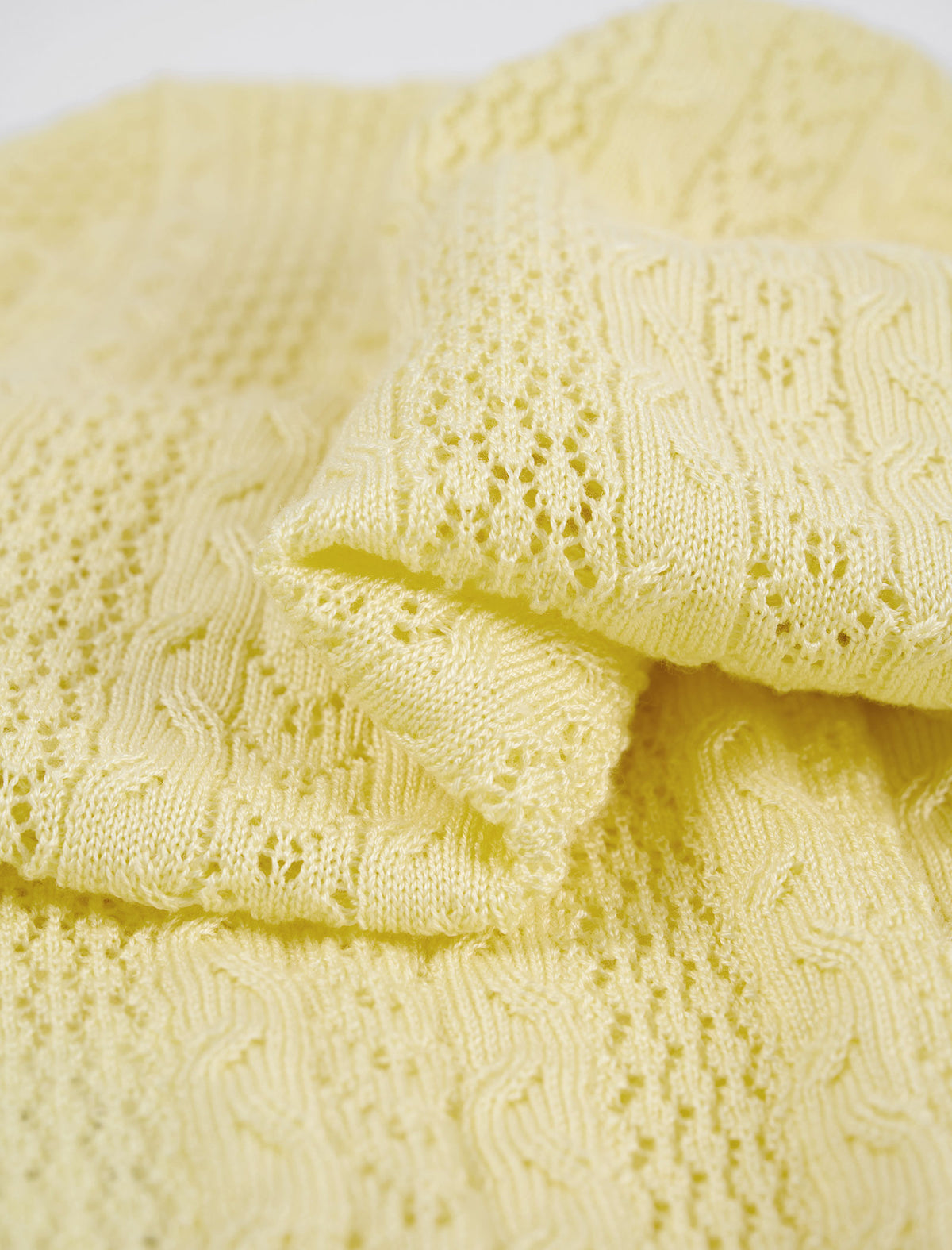 Pale Yellow Tencel Pearl Trim Knit Cardigan