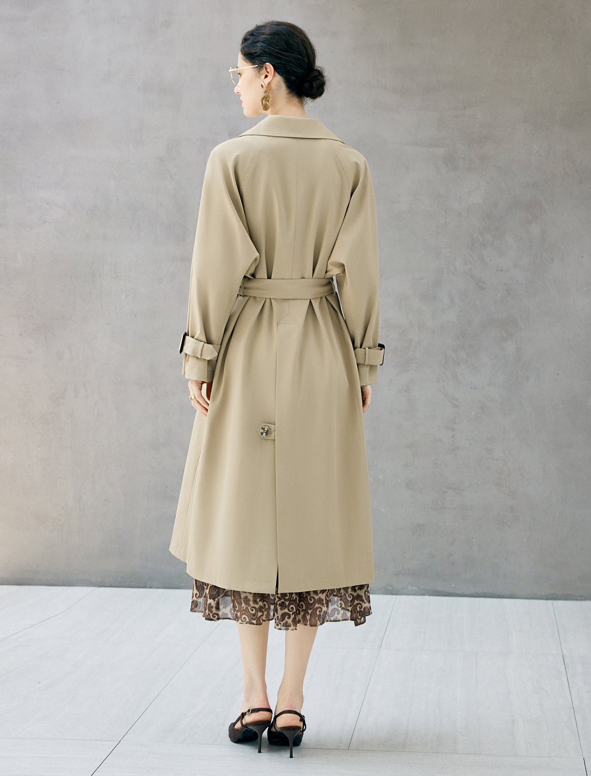 Double Breasted Midi Trench Coat with Waist Belt