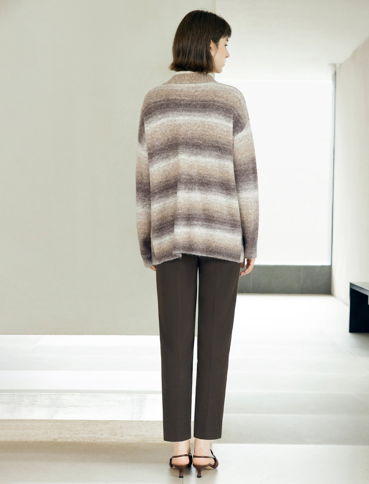 Wool Blend Gradient Stripe Open-Front Cardigan