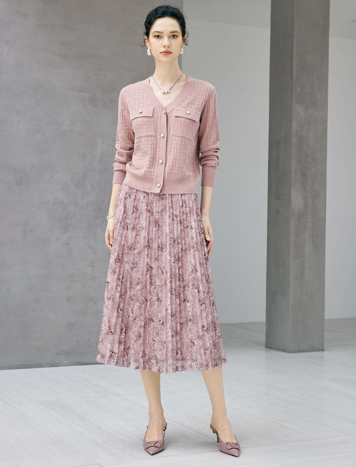 Retro Jacquard V-Neck Knit Cardigan