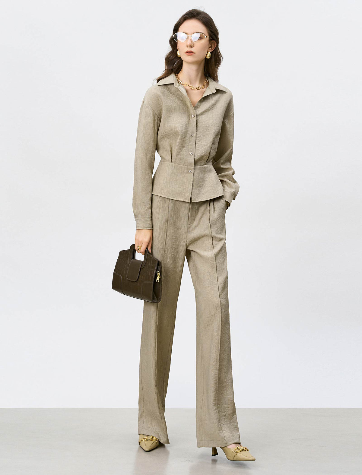 Tencel-Wool Blend Wide Leg Pants