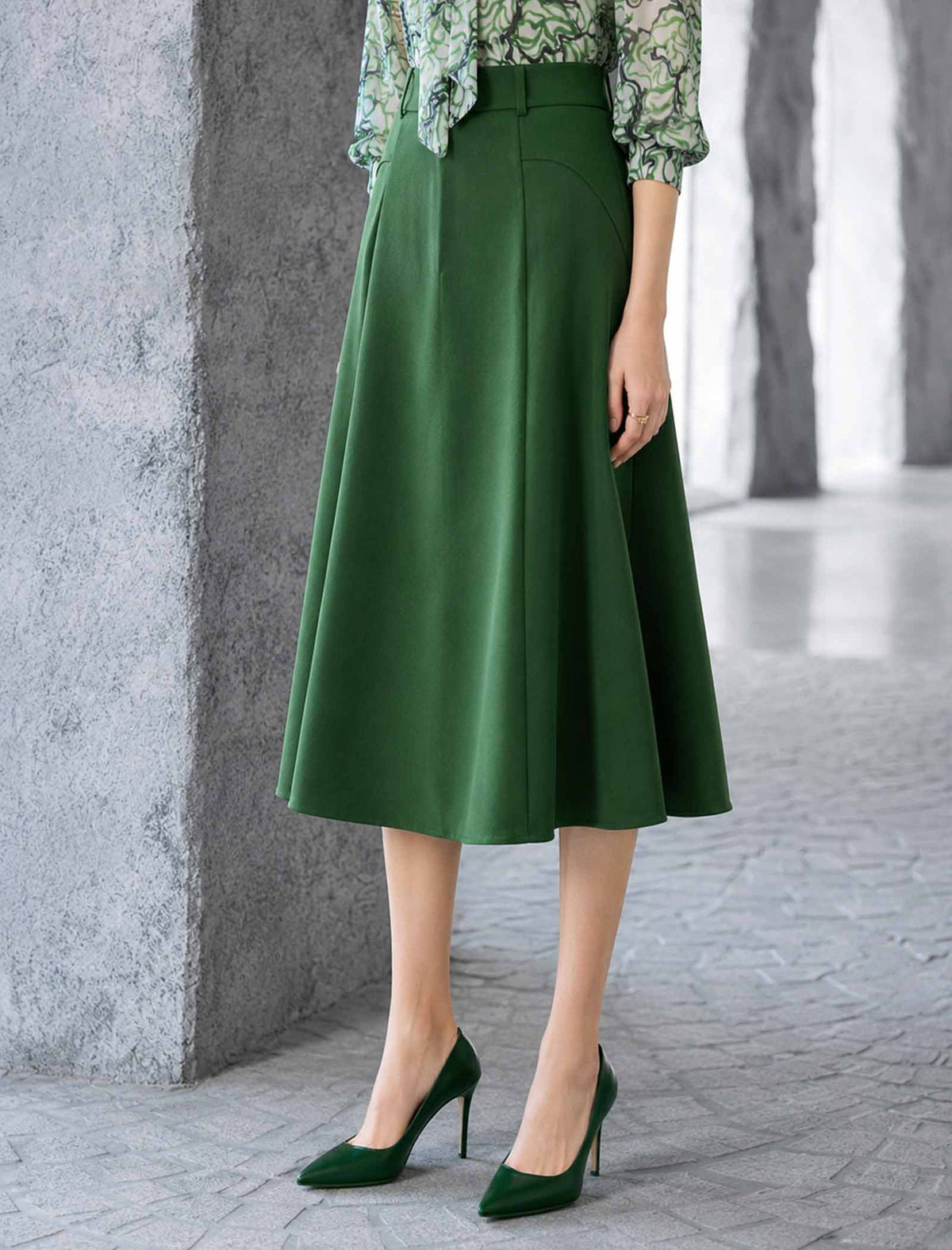 High Waisted A Line Midi Skirt