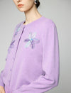 Floral Embroidered Crew Neck Knit Cardigan