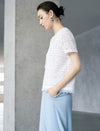 Geometric Lace Knit Tie-Neck Short Sleeve Top