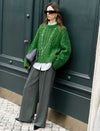 Emerald Wool Cable-Knit Oversized Sweater