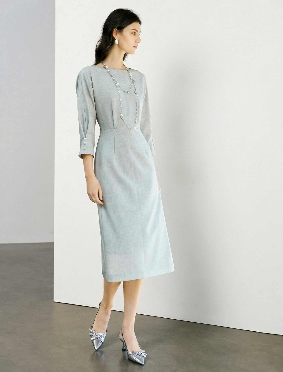 Boat Neck Midi Sheath Dress