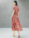 Rust Red Tie-Dye Floral Print Button-Down Midi Shirt Dress