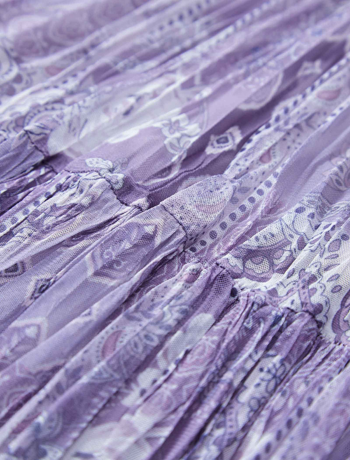 Purple Paisley Print Tiered Midi Skirt