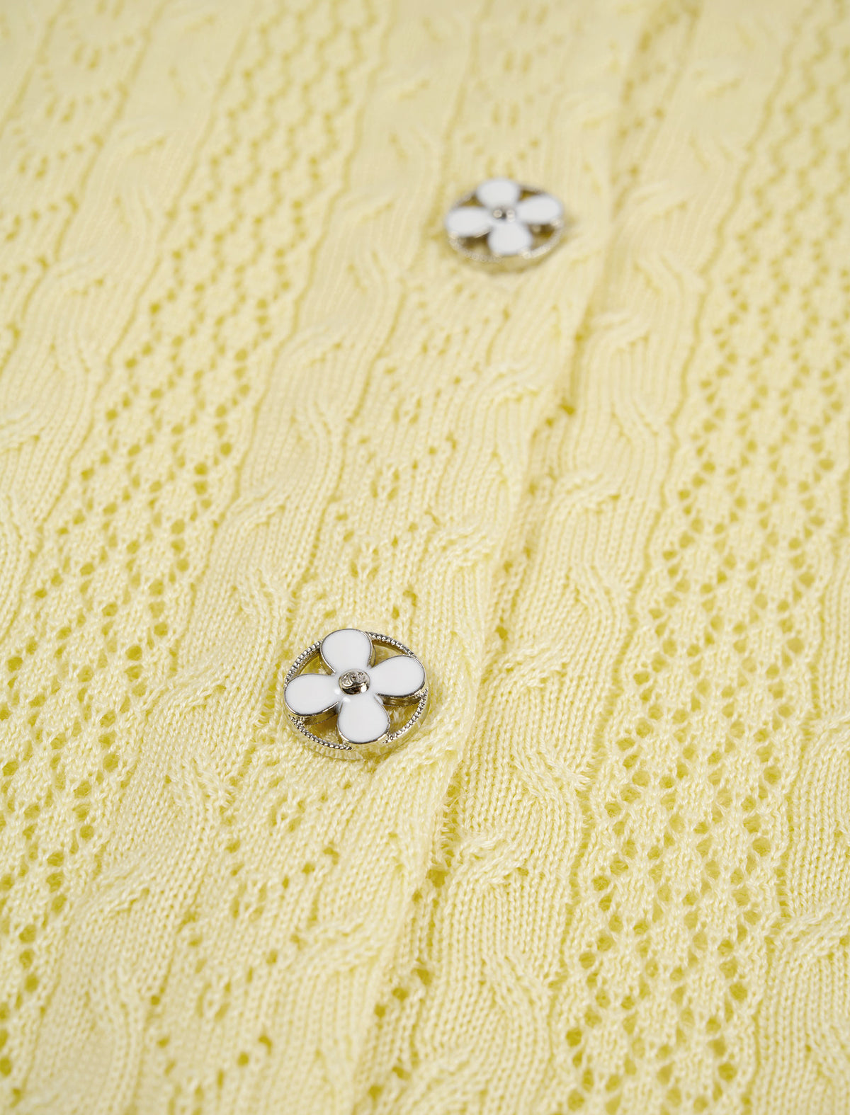 Pale Yellow Tencel Pearl Trim Knit Cardigan