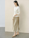 Camel Satin Pleated Midi Skirt