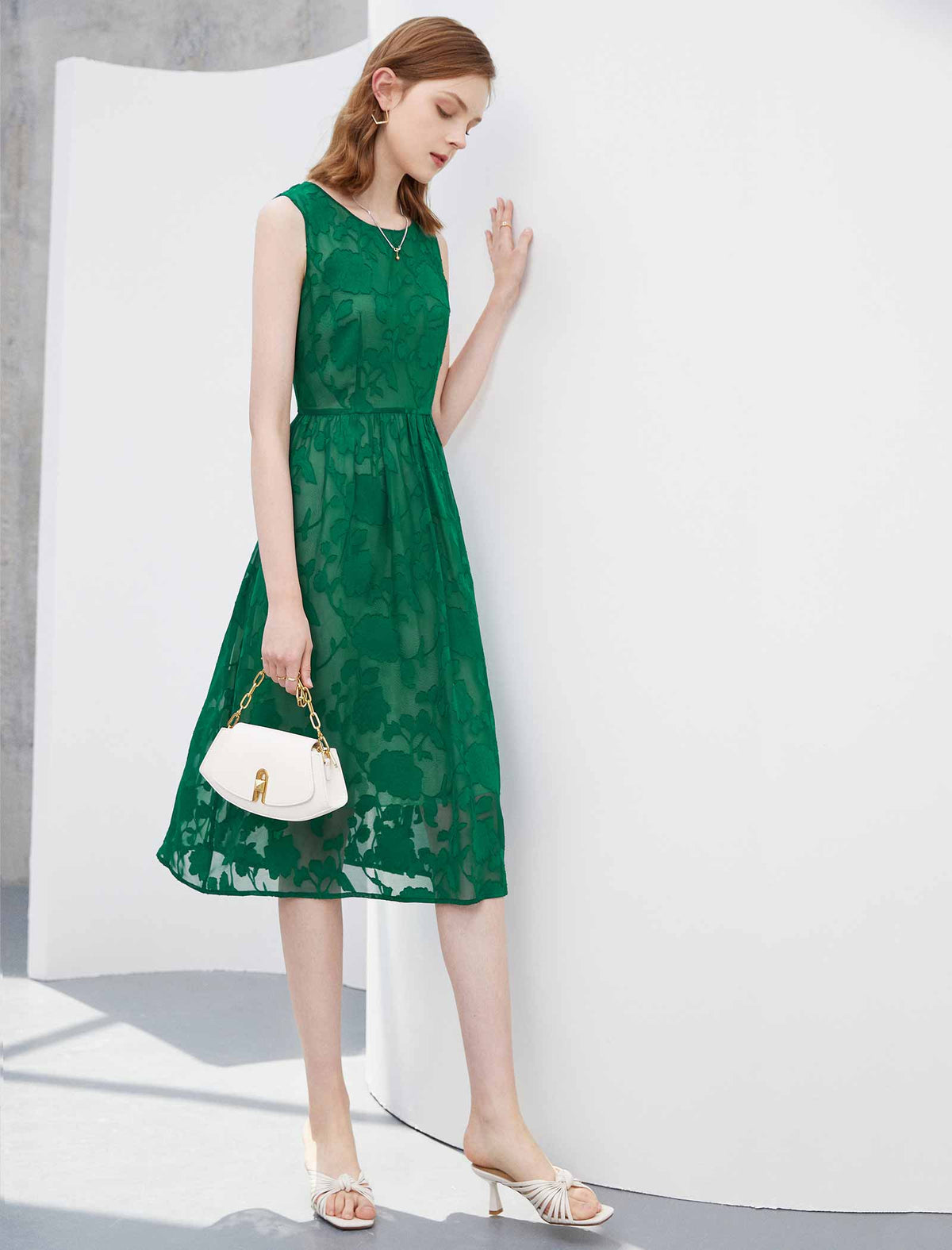 Mustard Burnout Floral Sleeveless Midi Dress