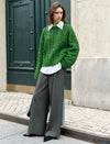 Emerald Wool Cable-Knit Oversized Sweater