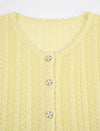 Pale Yellow Tencel Pearl Trim Knit Cardigan