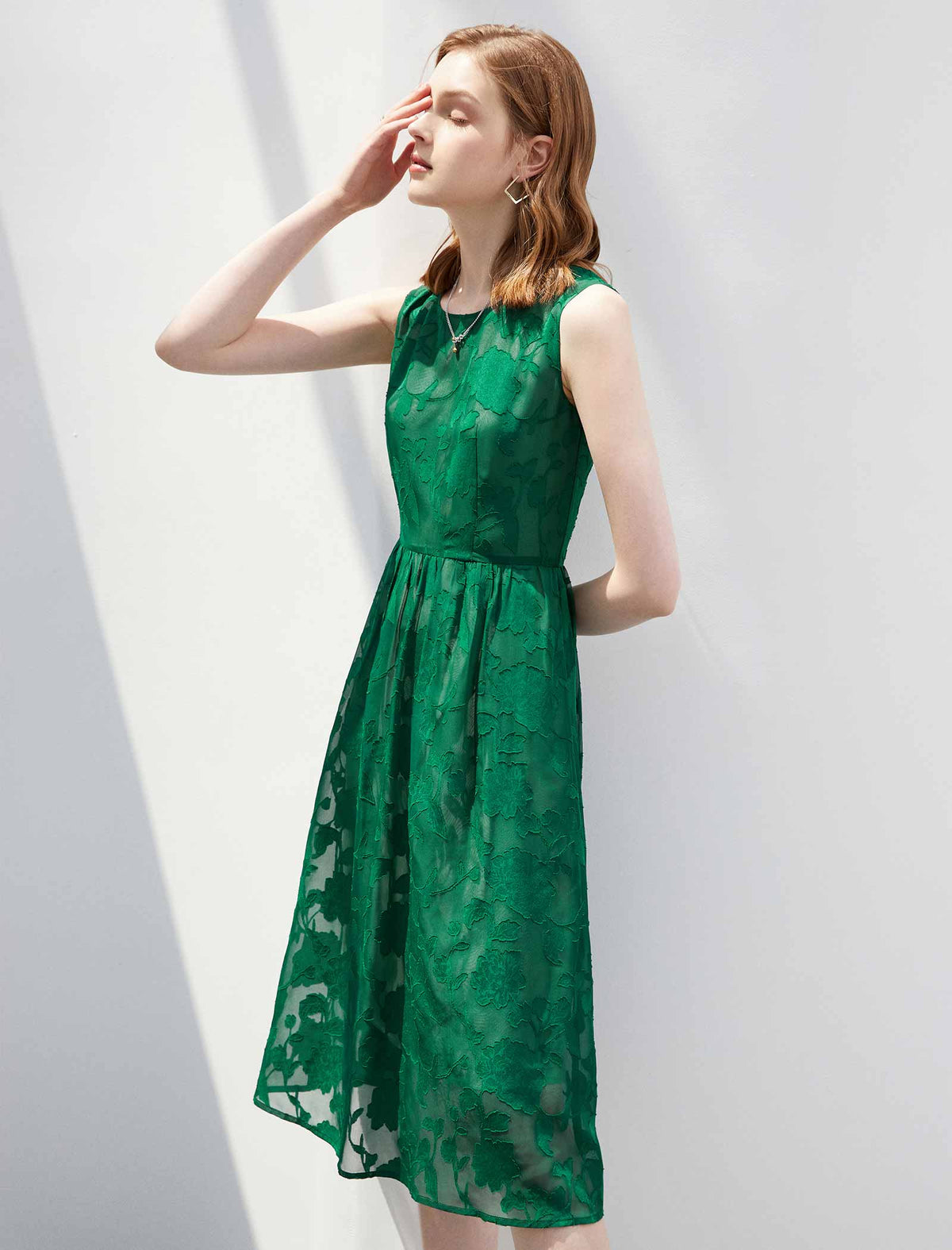 Mustard Burnout Floral Sleeveless Midi Dress