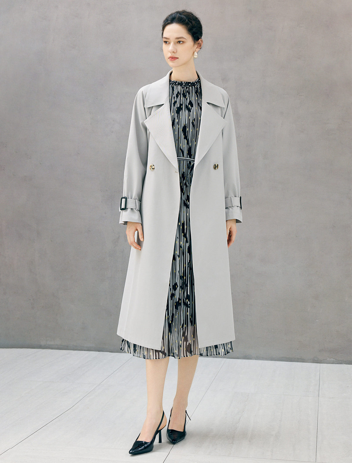Double Breasted Midi Trench Coat with Waist Belt