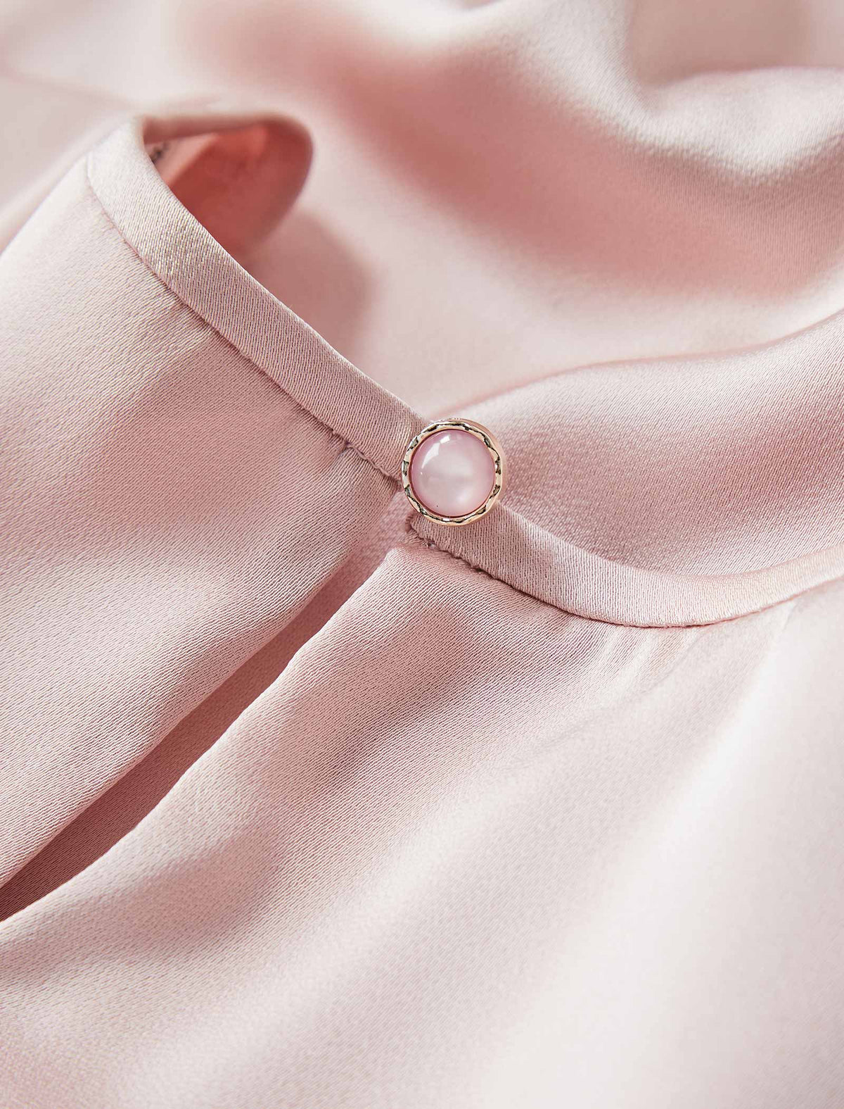 Round‑Neck Pleated Satin‑Finish Blouse