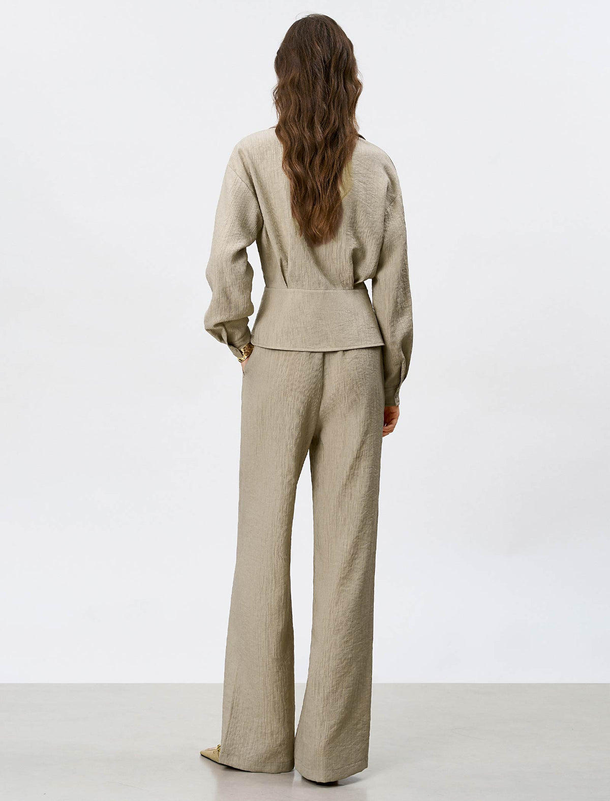 Tencel-Wool Blend Wide Leg Pants