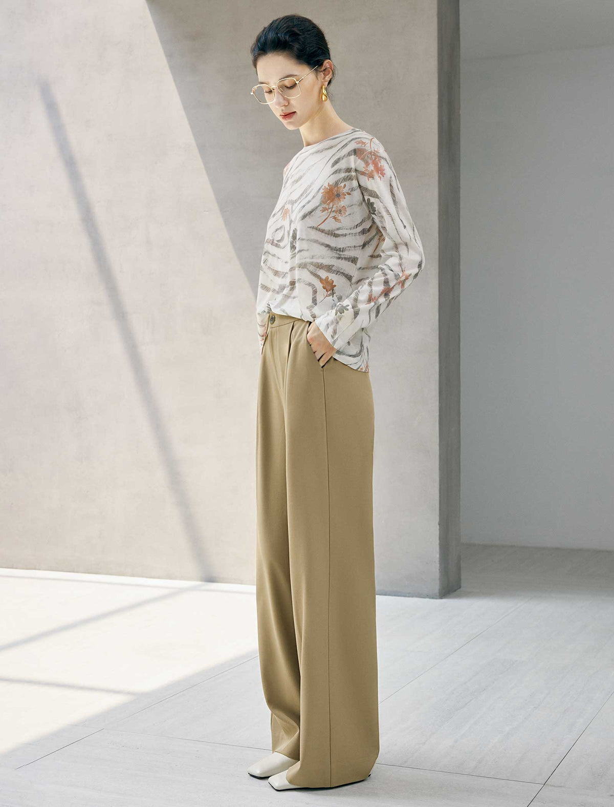 High Waist Pleated Wide Leg Dress Pants