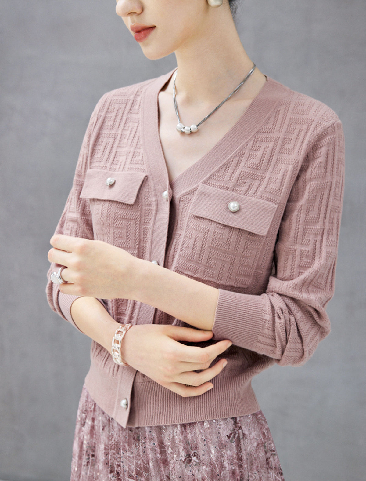 Retro Jacquard V-Neck Knit Cardigan