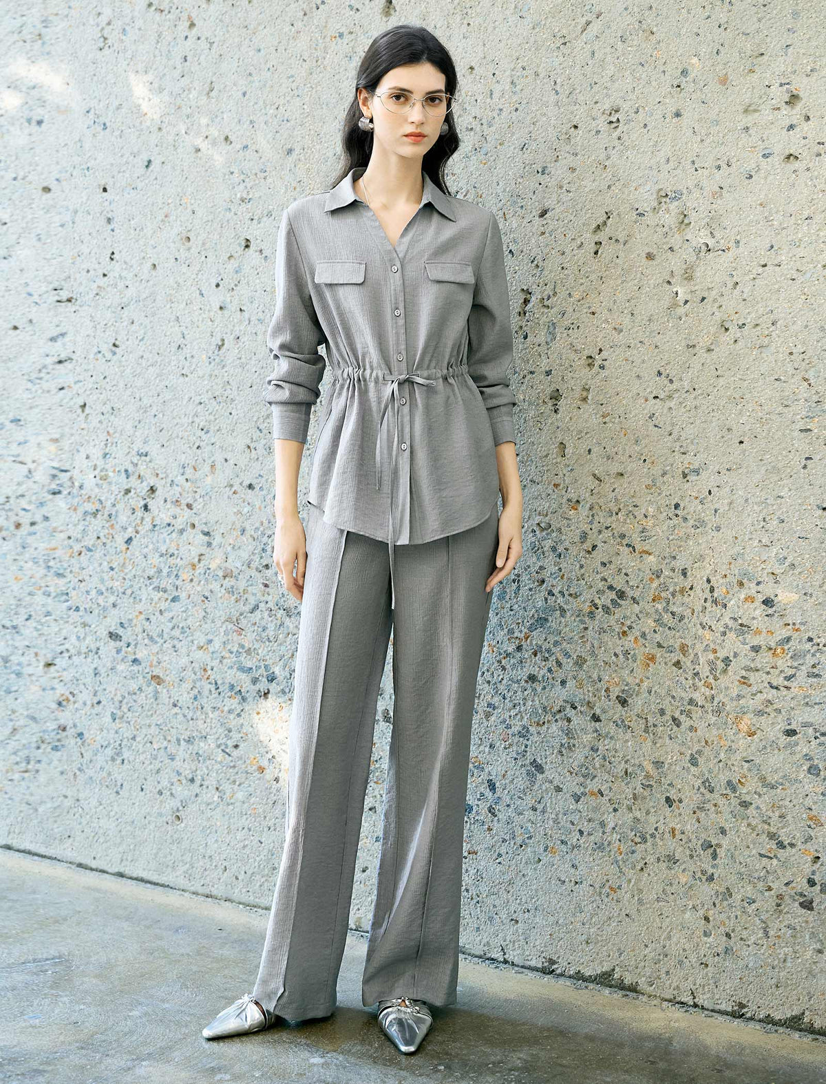 Tencel-Wool Blend Wide Leg Pants