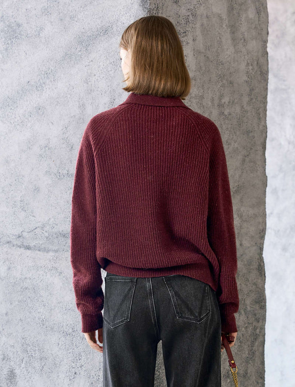 Wool Red Elegant Lapel Loose Knit Sweater