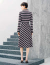 Geometric Plaid Zip Collar Long Sleeve A-Line Dress