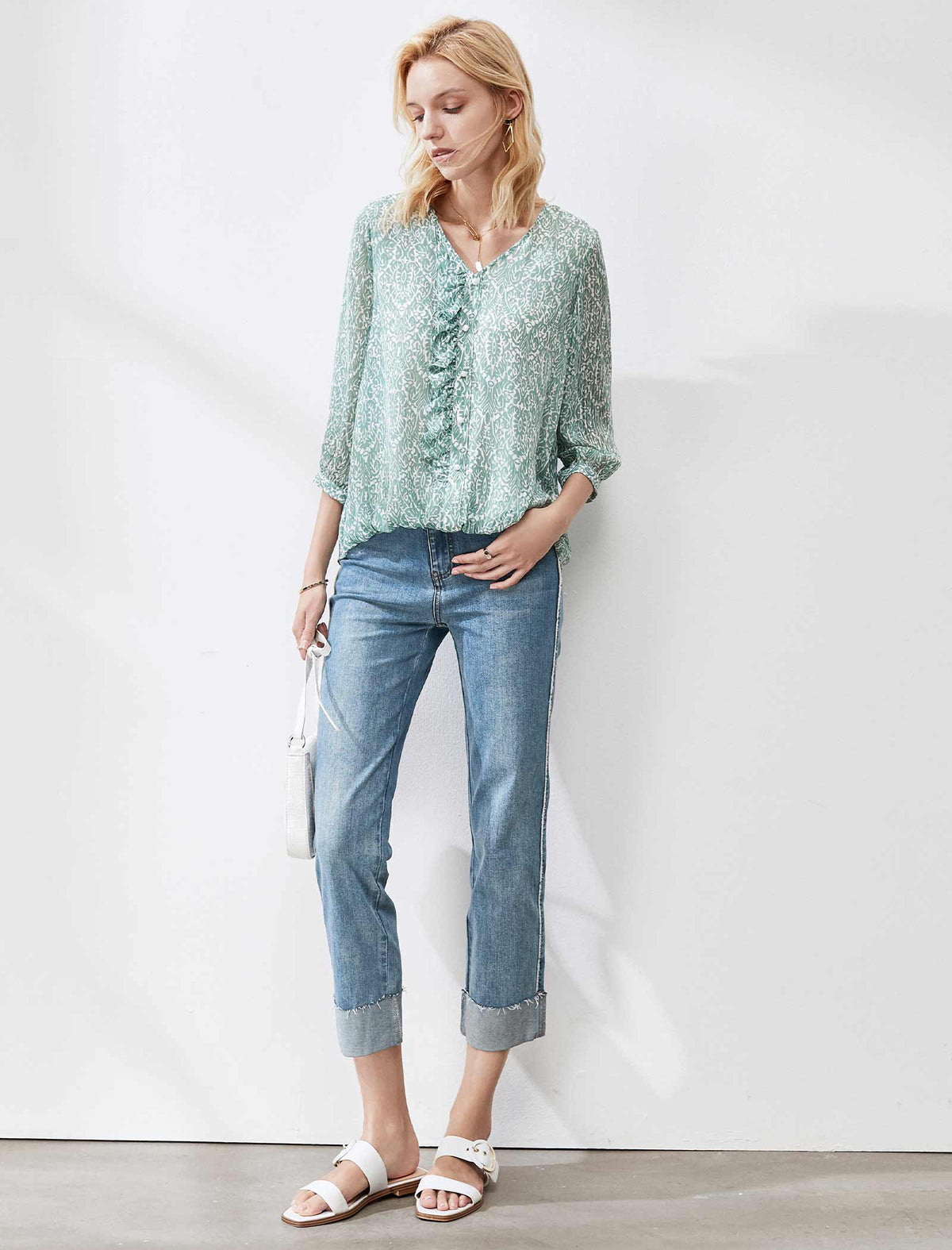 V-Neck Floral Chiffon Top