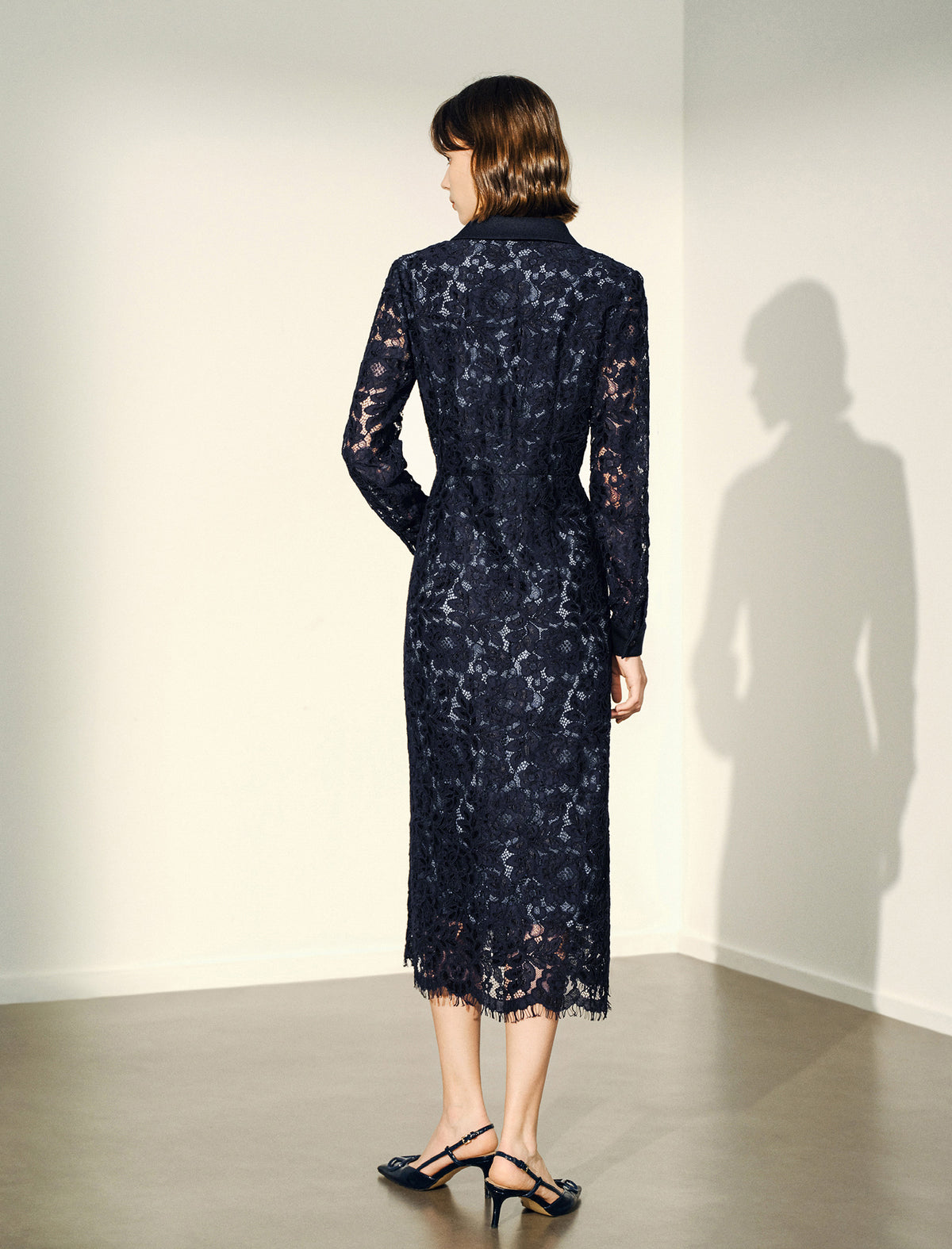 Navy Blue Lace Shirt Dress