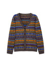 Wool Blend Fair Isle Patterned V Neck Knit Cardigan