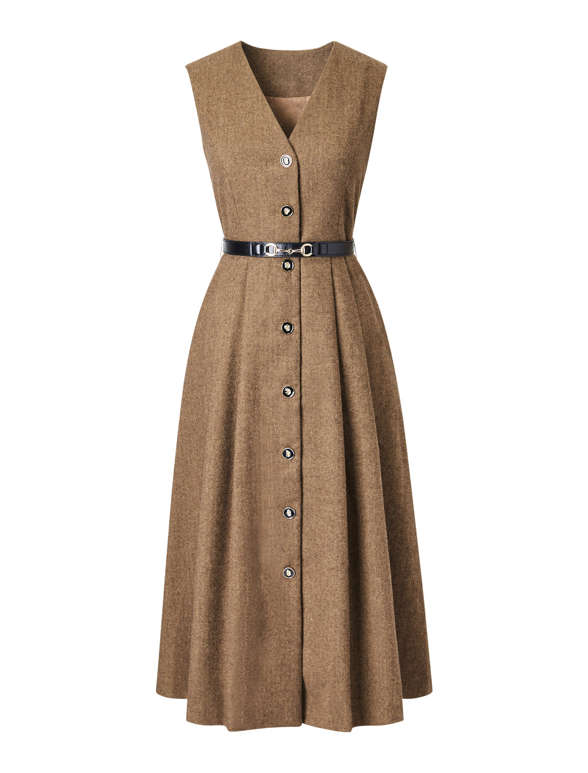 Wool V-Neck Minimalist Sleeveless Midi Dress