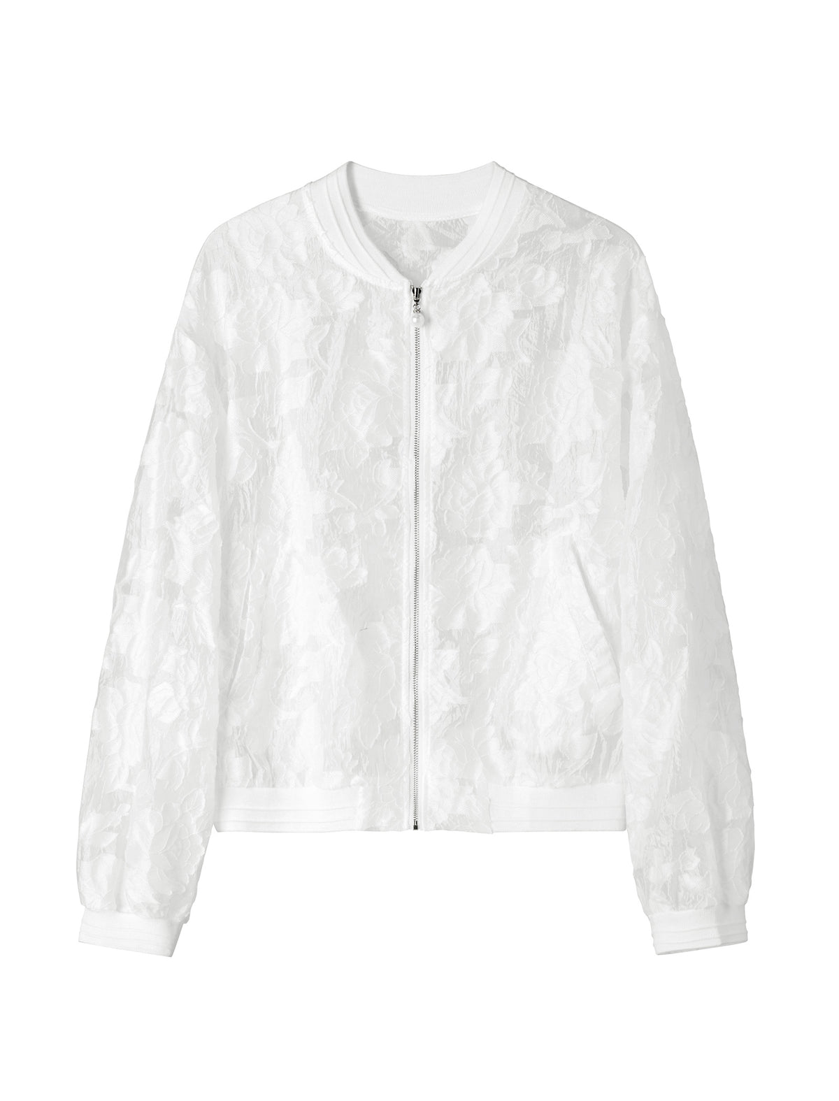Sheer Floral Lace Zip-Up Sun Jacket