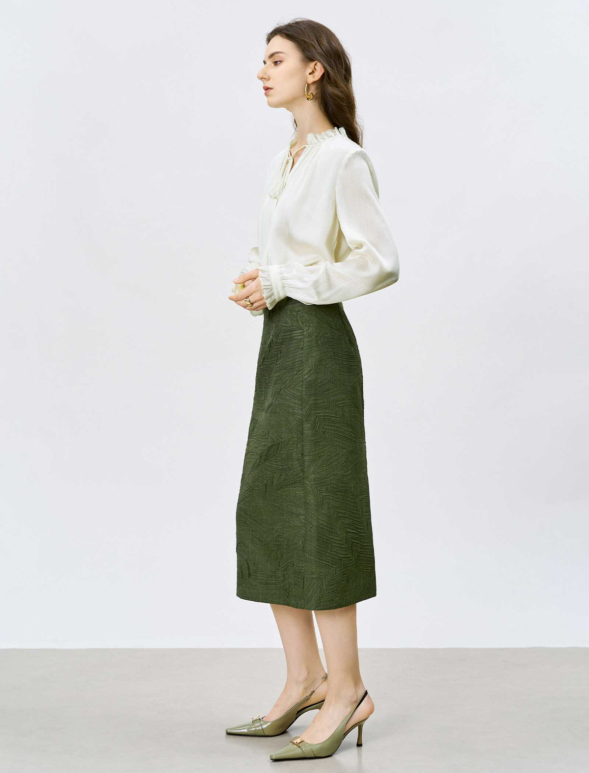 Ivory Ruffled Tie-Neck Blouse