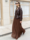 Coffee Pleated Maxi Skirt