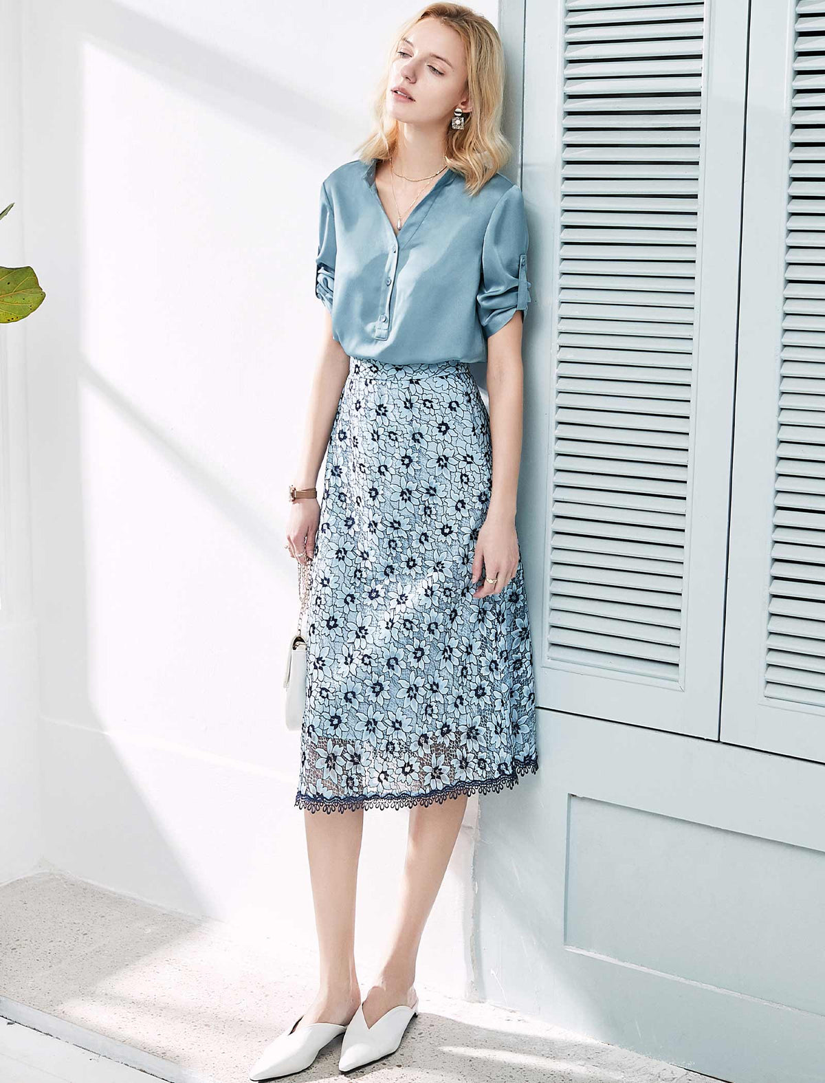 100% Mulberry Silk V Neck Button Front Blouse