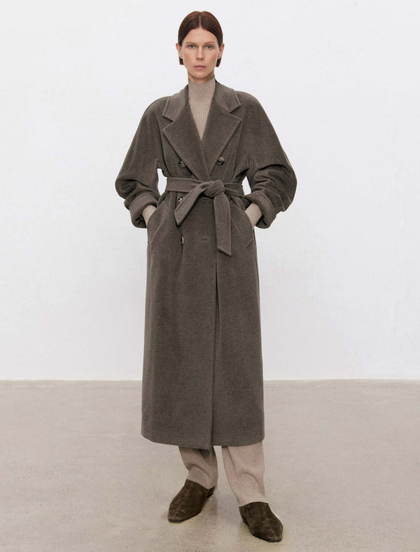 Wool-Cashmere Double-Breasted Long Coat